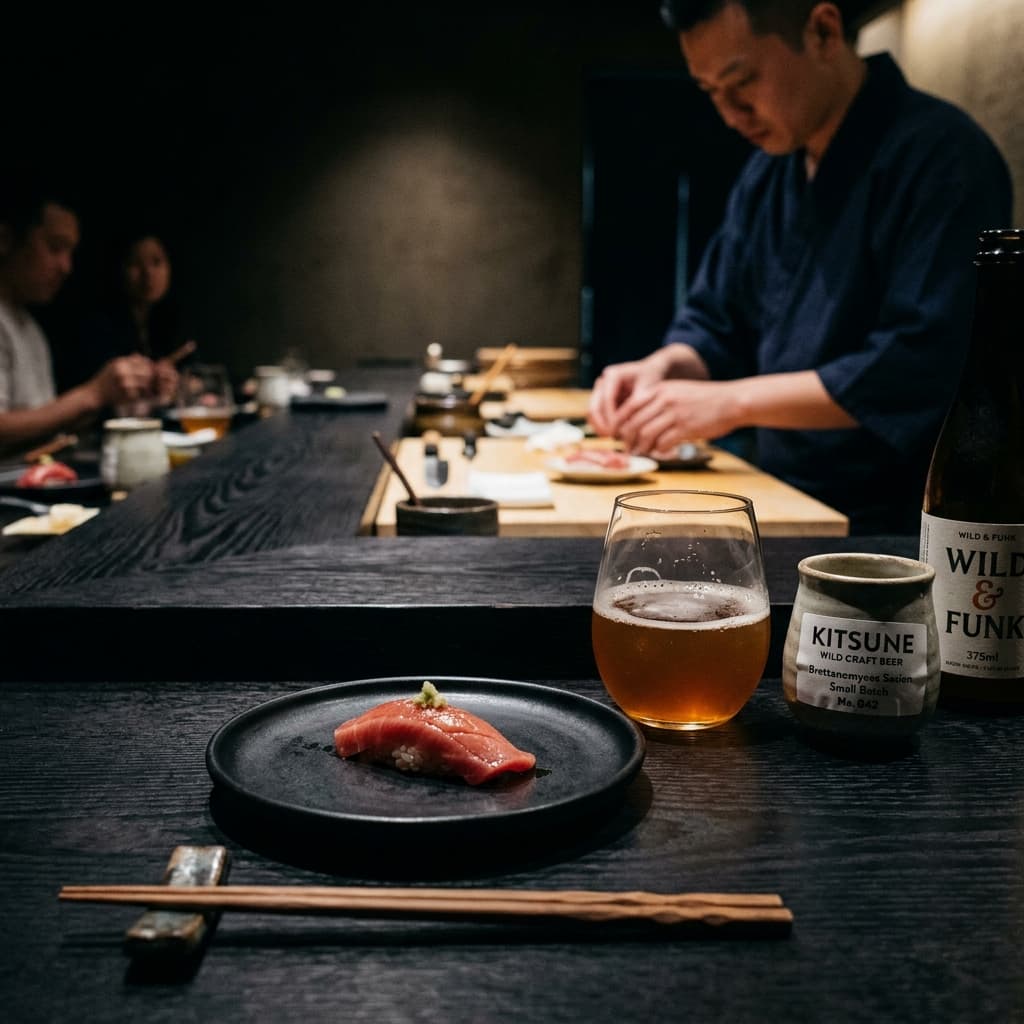 Premium Omakase sushi pairing utilizing an elite, small-batch unpasteurized wild ale.